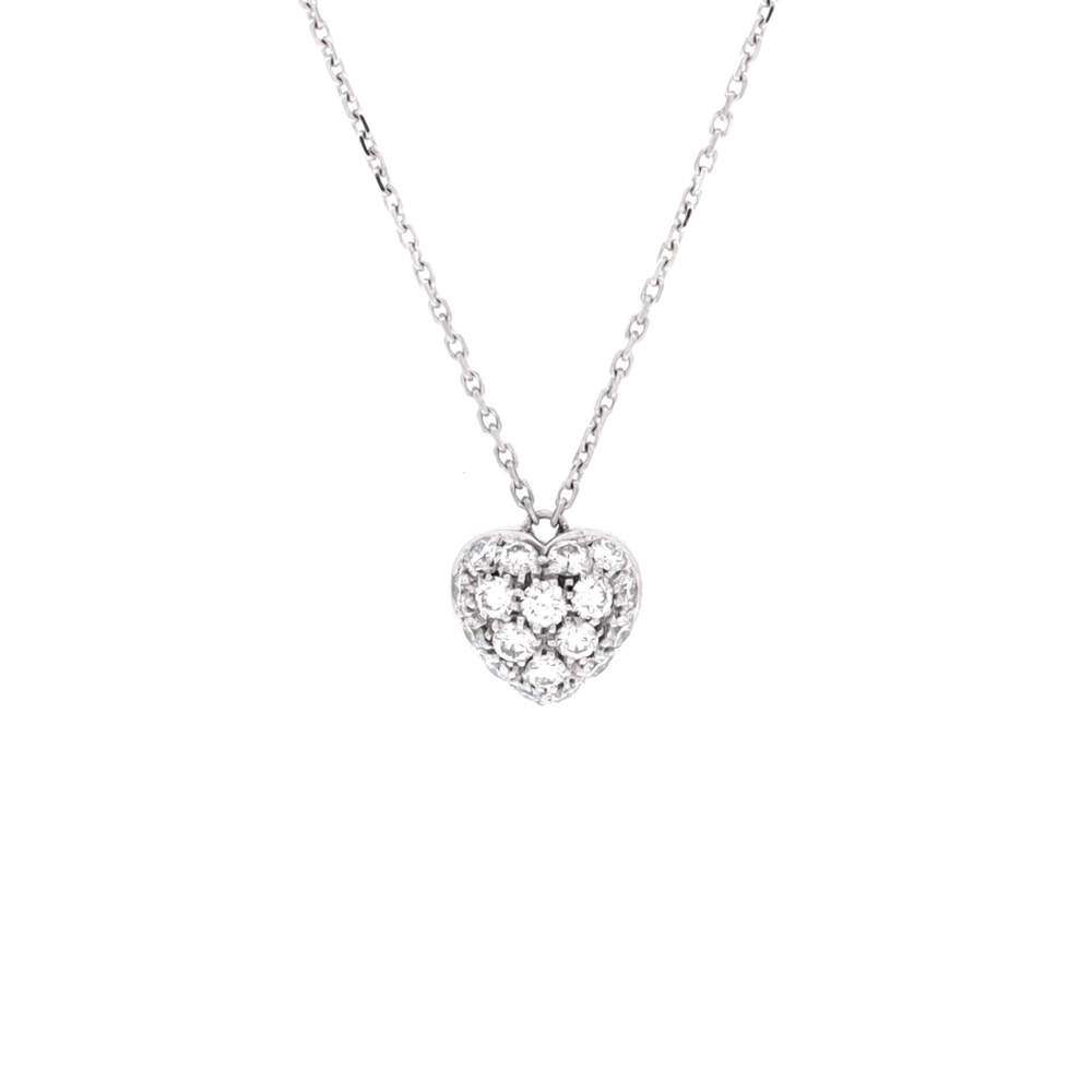 Cartier Medium Heart Pendant Necklace 18K White Gold and Pave Diamonds